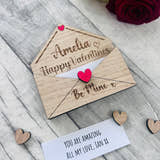 Load image into Gallery viewer, Personalised Wooden Valentine’s Gift - Engraved Love Letter Keepsake - Custom Romantic Envelope Design with Heart Detail