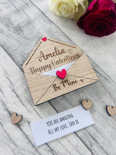 Load image into Gallery viewer, Personalised Wooden Valentine’s Gift - Engraved Love Letter Keepsake - Custom Romantic Envelope Design with Heart Detail