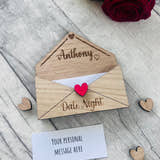 Load image into Gallery viewer, Personalised Wooden Date Night Gift - Engraved Love Letter Keepsake with Custom Name - Romantic Couples Gift with Surprise Date Ideas