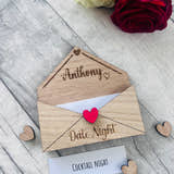 Load image into Gallery viewer, Personalised Wooden Date Night Gift - Engraved Love Letter Keepsake with Custom Name - Romantic Couples Gift with Surprise Date Ideas