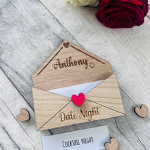 Load image into Gallery viewer, Personalised Wooden Date Night Gift - Engraved Love Letter Keepsake with Custom Name - Romantic Couples Gift with Surprise Date Ideas