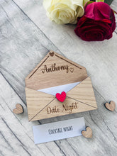 Load image into Gallery viewer, Personalised Wooden Date Night Gift - Engraved Love Letter Keepsake with Custom Name - Romantic Couples Gift with Surprise Date Ideas