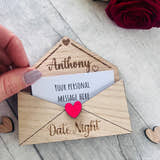 Load image into Gallery viewer, Personalised Wooden Date Night Gift - Engraved Love Letter Keepsake with Custom Name - Romantic Couples Gift with Surprise Date Ideas