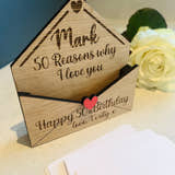 Load image into Gallery viewer, Personalised 50th Birthday Gift - Reasons Why I Love You Box - Custom Engraved Wooden Tokens for Him or Her
