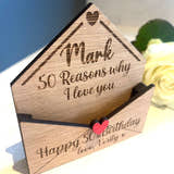 Load image into Gallery viewer, Personalised 50th Birthday Gift - Reasons Why I Love You Box - Custom Engraved Wooden Tokens for Him or Her