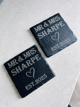 Load image into Gallery viewer, Mr & Mrs Slate Coasters - Wedding Gift