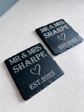 Load image into Gallery viewer, Mr & Mrs Slate Coasters - Wedding Gift