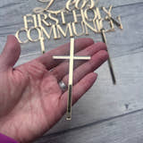 Load image into Gallery viewer, Gold cross and 'Forever Communion' decorative items on a wooden surface