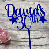 Load image into Gallery viewer, Personalised blue birthday cake topper with custom name and age