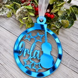 Load image into Gallery viewer, Personalised music Christmas decoration in blue mirrored acrylic