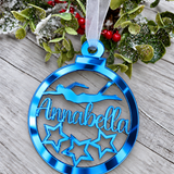 Load image into Gallery viewer, Personalised swimmer Christmas decoration in blue mirrored acrylic
