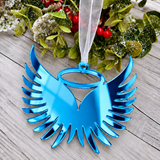 Load image into Gallery viewer, Angel wings in memory Christmas decoration in blue mirrored acrylic, plain