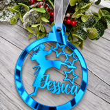 Load image into Gallery viewer, Personalised karate Christmas decoration in blue mirrored acrylic