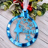 Load image into Gallery viewer, Personalised ballerina Christmas decoration in blue mirrored acrylic