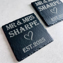 Load image into Gallery viewer, Mr & Mrs Slate Coasters craft product