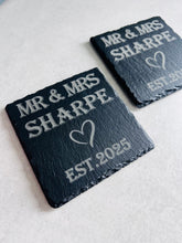 Load image into Gallery viewer, Mr & Mrs Slate Coasters - Wedding Gift