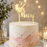 Load image into Gallery viewer, Personalised mirrored acrylic cocktail birthday cake topper featuring a woman in a cocktail glass with custom name and age.