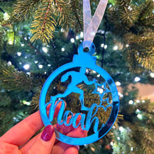 Load image into Gallery viewer, Blue ornament with 'Noah' on a Christmas tree