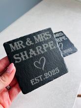 Load image into Gallery viewer, Mr & Mrs Slate Coasters - Wedding Gift