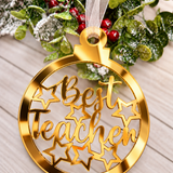 Load image into Gallery viewer, Personalised Best Teacher bauble Christmas decoration in gold mirrored acrylic