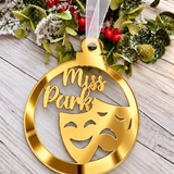 Load image into Gallery viewer, Personalised drama Christmas decoration in gold mirrored acrylic