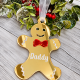 Load image into Gallery viewer, Personalised gingerbread man Christmas decoration in gold mirrored acrylic