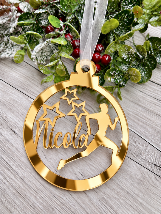 Personalised runner Christmas decoration in gold mirrored acrylic