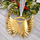 Load image into Gallery viewer, Angel wings in memory Christmas decoration in gold mirrored acrylic, plain