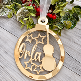 Load image into Gallery viewer, Personalised music Christmas decoration in gold mirrored acrylic