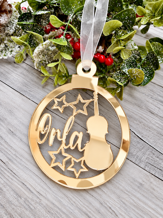 Personalised music Christmas decoration in gold mirrored acrylic