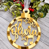 Load image into Gallery viewer, Personalised music notes Christmas decoration in gold mirrored acrylic