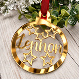 Load image into Gallery viewer, Personalised star Christmas decoration in gold mirrored acrylic