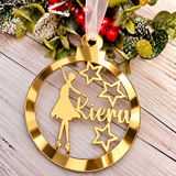Load image into Gallery viewer, Personalised ballerina Christmas decoration in gold mirrored acrylic