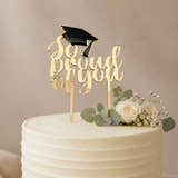 Load image into Gallery viewer, Elegant mirrored graduation cake topper for university and school graduation celebrations, handmade in the UK.