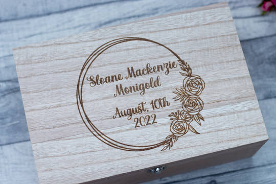 Beautiful Wooden Lasered Baby Memory Box craft product