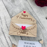 Load image into Gallery viewer, Personalised Wooden 5th Anniversary Gift - Engraved Love Letter Keepsake - Romantic Custom Envelope Design with Heart Detail