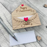 Load image into Gallery viewer, Personalised Wooden 5th Anniversary Gift - Engraved Love Letter Keepsake - Romantic Custom Envelope Design with Heart Detail
