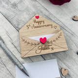 Load image into Gallery viewer, Personalised Wooden 5th Anniversary Gift - Engraved Love Letter Keepsake - Romantic Custom Envelope Design with Heart Detail