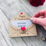 Load image into Gallery viewer, Personalised Wooden 5th Anniversary Gift - Engraved Love Letter Keepsake - Romantic Custom Envelope Design with Heart Detail