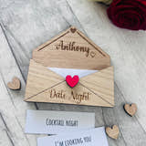 Load image into Gallery viewer, Personalised Wooden Date Night Gift - Engraved Love Letter Keepsake with Custom Name - Romantic Couples Gift with Surprise Date Ideas