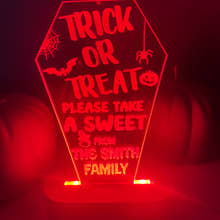 Load image into Gallery viewer, LED Light up Trick or Treat Coffin stand