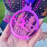 Load image into Gallery viewer, Pink gymnast medal being held by hand