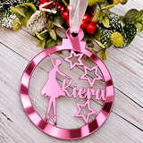 Load image into Gallery viewer, Personalised ballerina Christmas decoration in pink mirrored acrylic