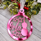 Load image into Gallery viewer, Personalised music Christmas decoration in pink mirrored acrylic