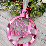Load image into Gallery viewer, Personalised runner Christmas decoration in pink mirrored acrylic