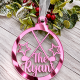 Load image into Gallery viewer, Personalised golf Christmas decoration in pink mirrored acrylic
