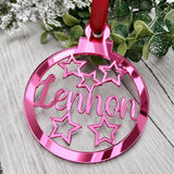 Load image into Gallery viewer, Personalised star Christmas decoration in pink mirrored acrylic