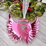 Load image into Gallery viewer, Angel wings in memory Christmas decoration in pink mirrored acrylic engraved with a name