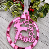 Load image into Gallery viewer, Personalised karate Christmas decoration in pink mirrored acrylic