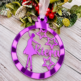 Load image into Gallery viewer, Personalised ballerina Christmas decoration in purple mirrored acrylic